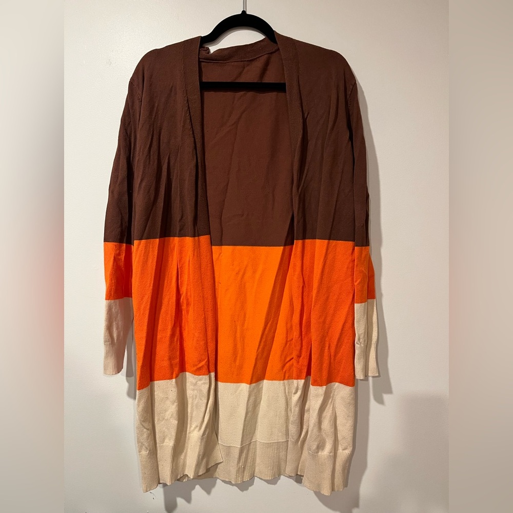 Colorblock Cardigan in Brown, Orange, and Cream